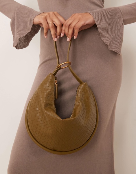 ASOS DESIGN multi way clutch and shoulder bag in green weave