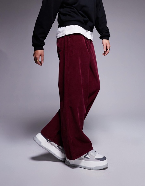 ASOS DESIGN super baggy cord pants in burgundy