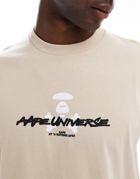 Aape By A Bathing Ape logo t-shirt with camo back print in beige