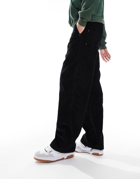 Bershka cord wide leg pants in black