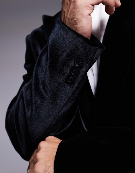 ASOS DESIGN slim fit velvet blazer in black