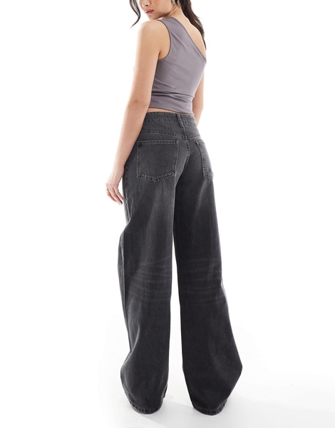 Bershka baggy straight leg jeans in dark gray