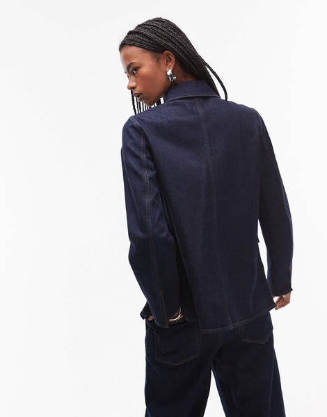 ARKET denim shacket with contrast thread front patch pockets in rinse wash indigo