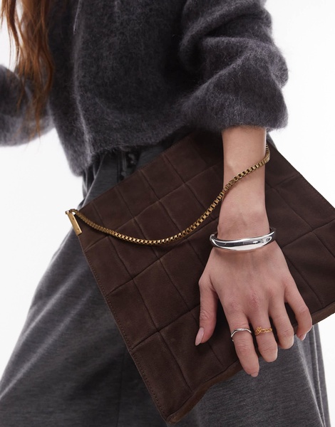 Mango suede square shoulder bag in dark brown