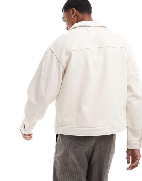 Bershka boxy zip through jacket in ecru