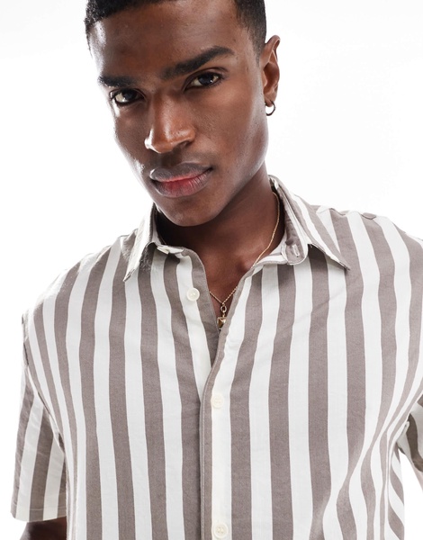 Bershka bold stripe shirt in light brown