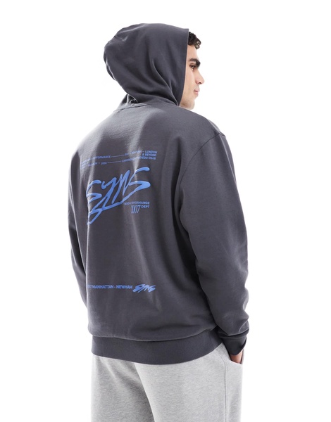 ASOS DESIGN oversized hoodie with front and back text print in charcoal
