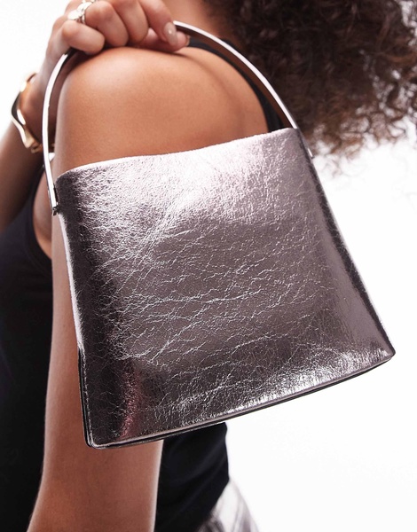 Topshop Gretel mini grab bag with metal handle in pewter
