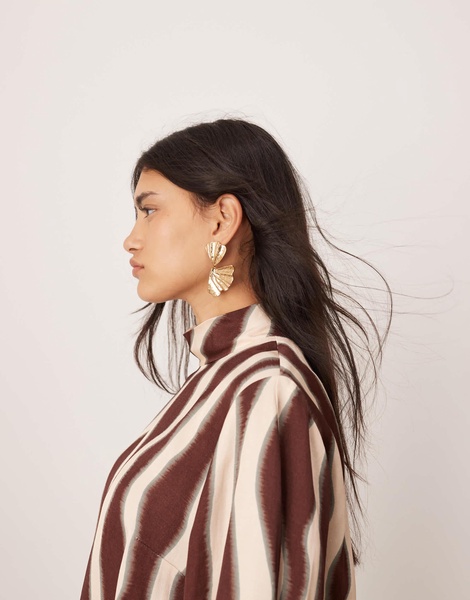 ASOS EDITION high neck oversized top in chocolate wavy print - part of a set