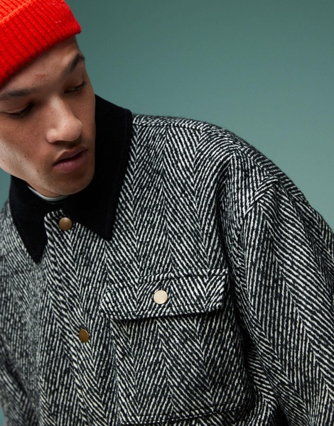 ASOS DESIGN oversized wool look worker jacket in gray