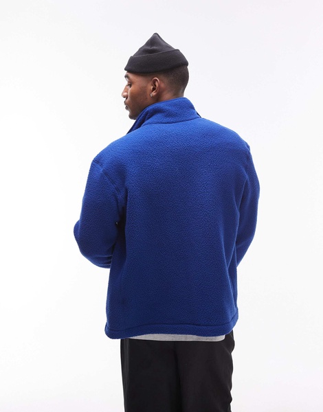 ARKET fleece pile jacket with zip front pocket in bright blue