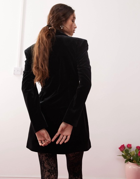 Miss Selfridge velvet going out fitted blazer dress in black
