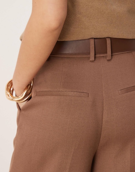 ASOS DESIGN tailored ankle grazer pants with PU belt in mocha