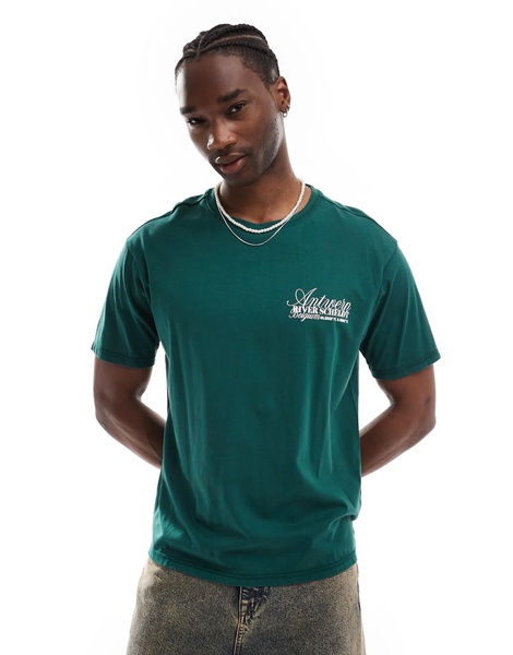 Another Influence antwerp slogan oversized boxy t-shirt in forest green