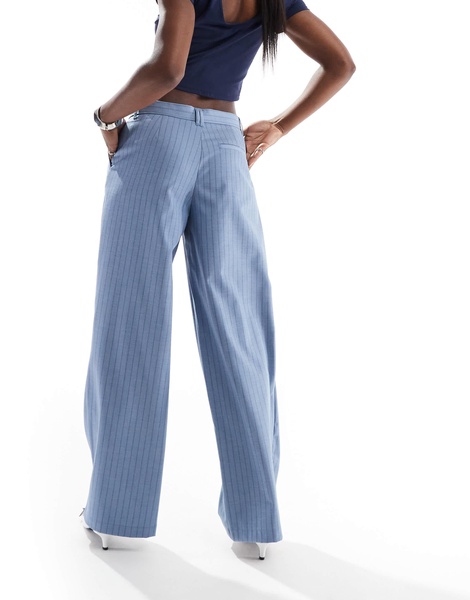 Bershka wide leg tailored pants in blue stripe
