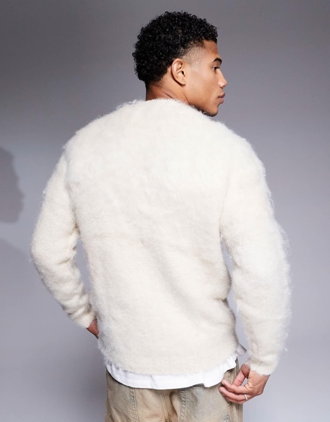 ASOS DESIGN knit fluffy sweater in oatmeal