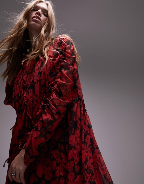 Topshop channeled chuck on printed midi dress in multi