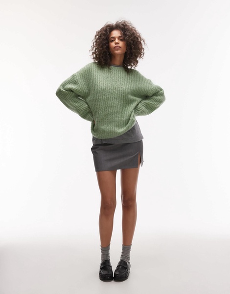 ARKET wool rich hairy knit sweater with mohair in green