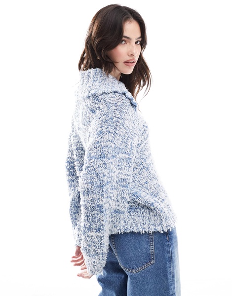 ASOS DESIGN knitted collar sweater with twist neppy yarn in blue