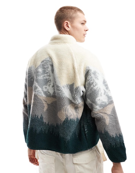 Cotton On boxy quarter zip fleece with mountains in bone