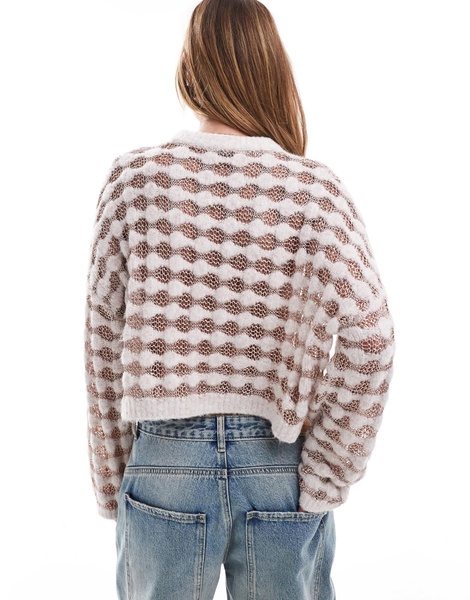 Miss Selfridge metallic stripe sweater in oatmeal with rose gold