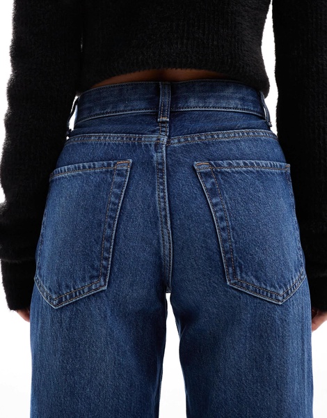 Bershka Petite high waisted 90s wide leg jeans in dark wash