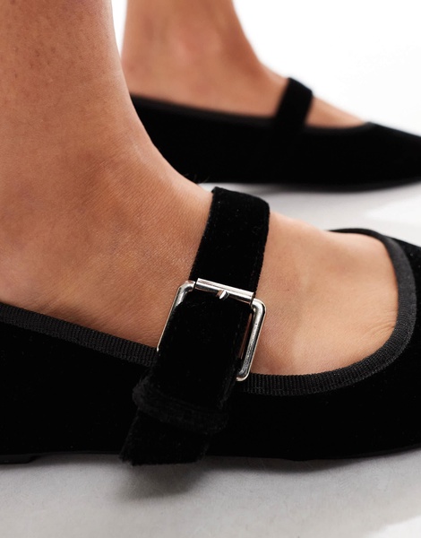 ASOS DESIGN Lou Mary Jane ballet flat in black velvet