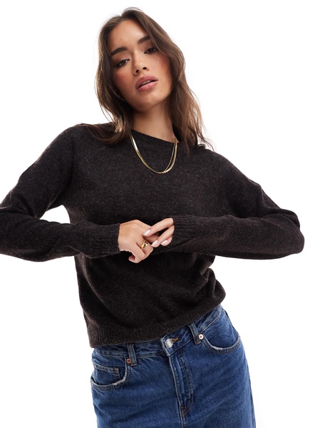 Vero Moda round neck knit sweater in chocolate melange