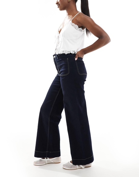Bershka high waisted pocket detail jeans in indigo