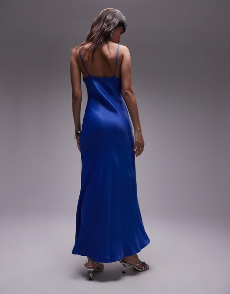 Topshop scoop neck slip maxi dress in blue
