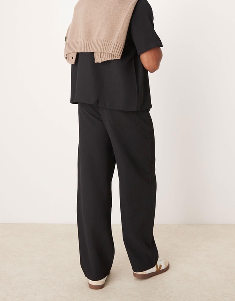 Bershka wide leg plisse pants in black - part of a set