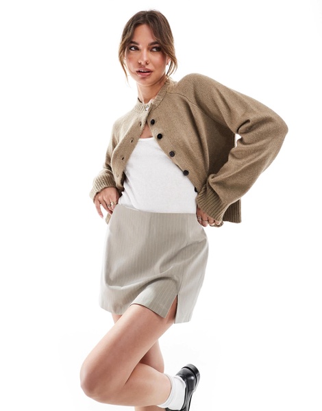 Stradivarius 90s mini skort in taupe pinstripe