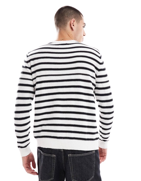 Another Influence striped round neck loose knit sweater in multi