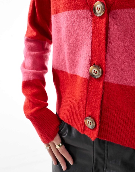 Brave Soul striped cardigan in red & pink