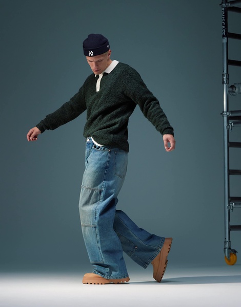 ASOS DESIGN super baggy carpenter jeans with tint in mid wash blue