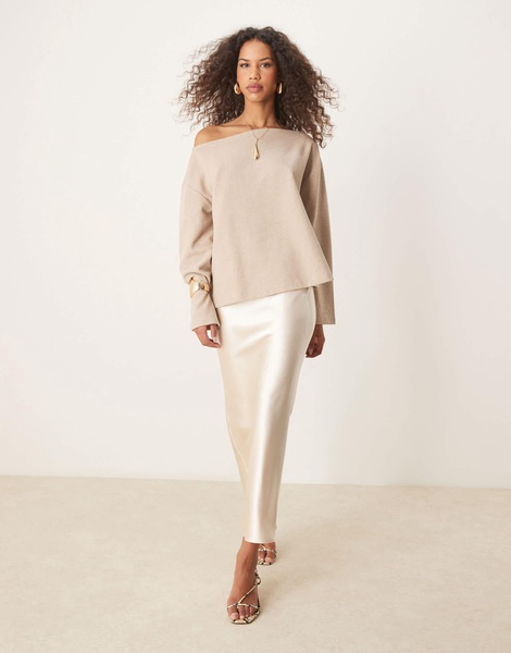 ASOS DESIGN off-shoulder super soft oversized top in oat