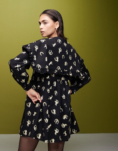 ASOS DESIGN collar detail mini dress in horse print