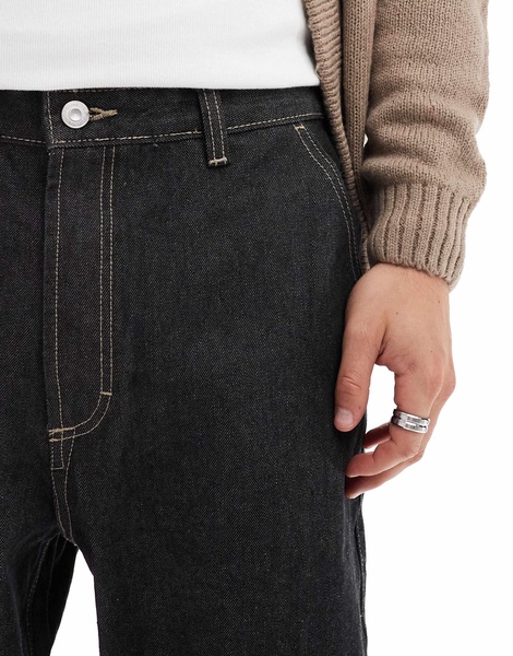 Bershka baggy jeans with fold over hem in dark blue -set