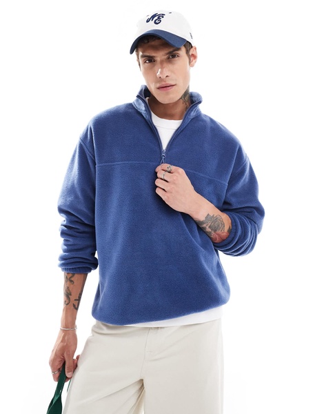 ASOS DESIGN oversized quarter zip fleece sweatshirt in dark blue
