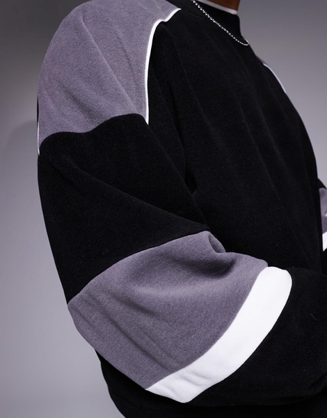 ASOS DESIGN extreme oversized color block sweater in black gray and white fleece