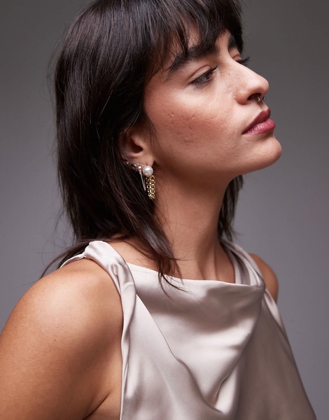 Mango drape neck silk top in white