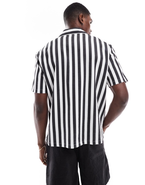 Bershka bold stripe shirt in black