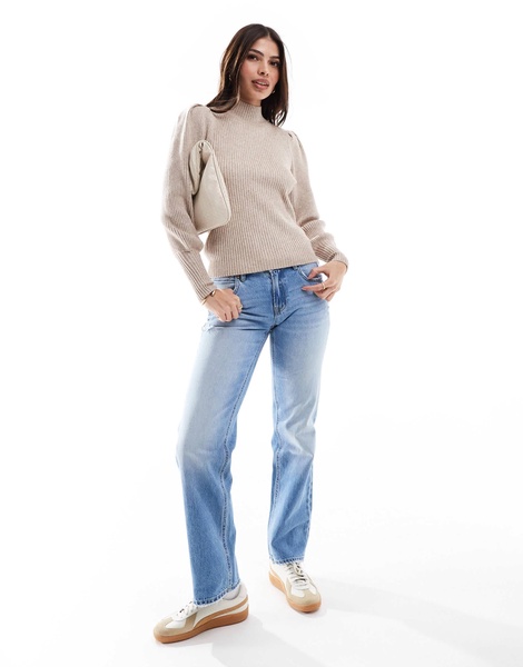 ONLY high neck puff sleeves sweater in light beige