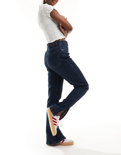 Blank NYC straight leg jeans with slit hem in darkwash blue