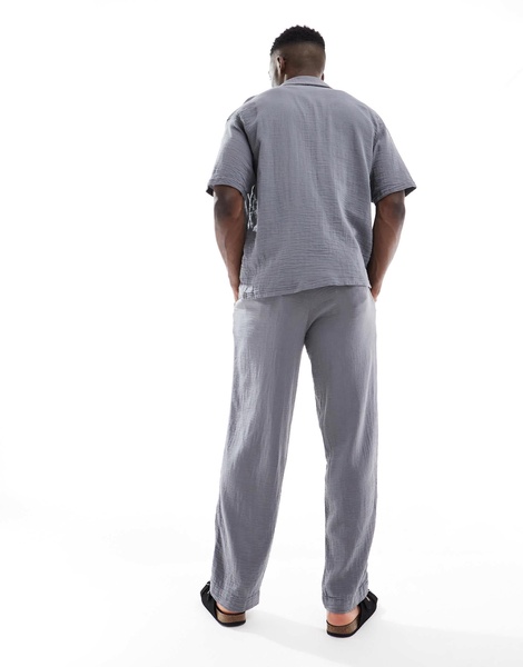 Bershka textured pull on pants in gray - part of a set