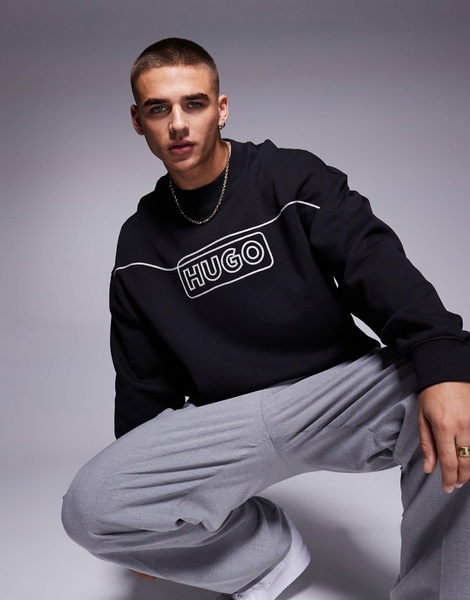 HUGO Blue Noideryos loose fit sweatshirt with line logo in black