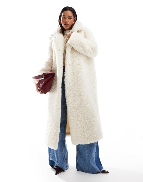 ASOS DESIGN longline curly borg coat in neutral