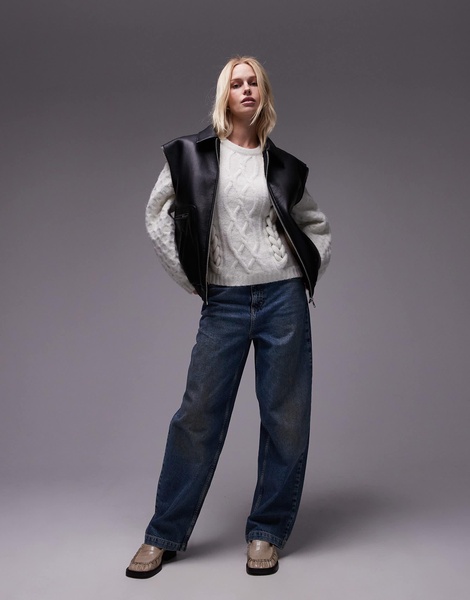 Topshop knitted 3D cable relaxed sweater in ivory