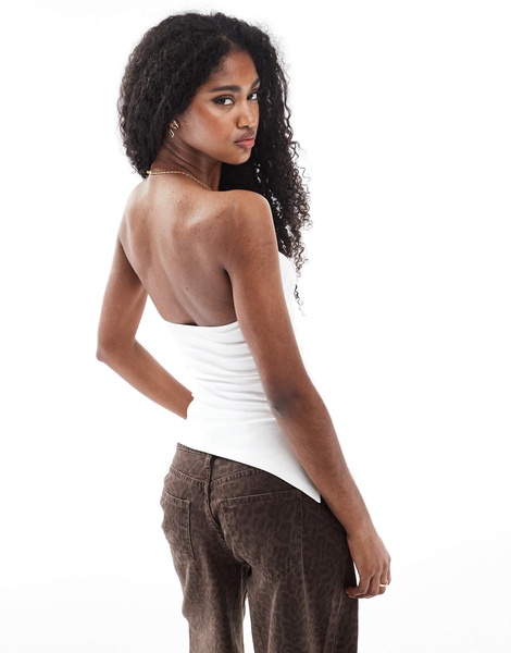 Bershka asymmetric bandeau top in white