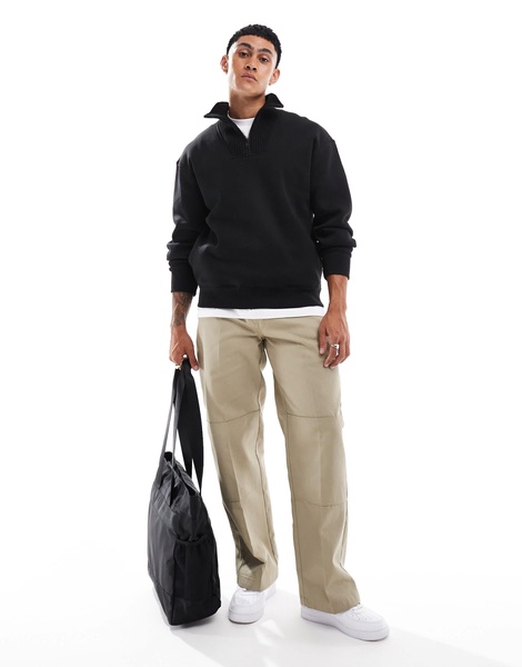 Bershka ribbed neck 1/4 zip sweater in black
